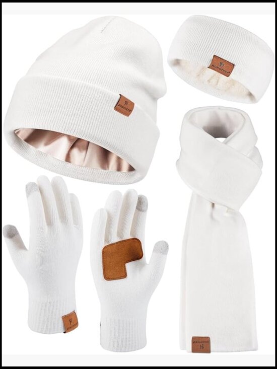 Winter Beanie Hat Gloves Scarf Headband Set Fleece Lined Touchscreen Gloves main image 4